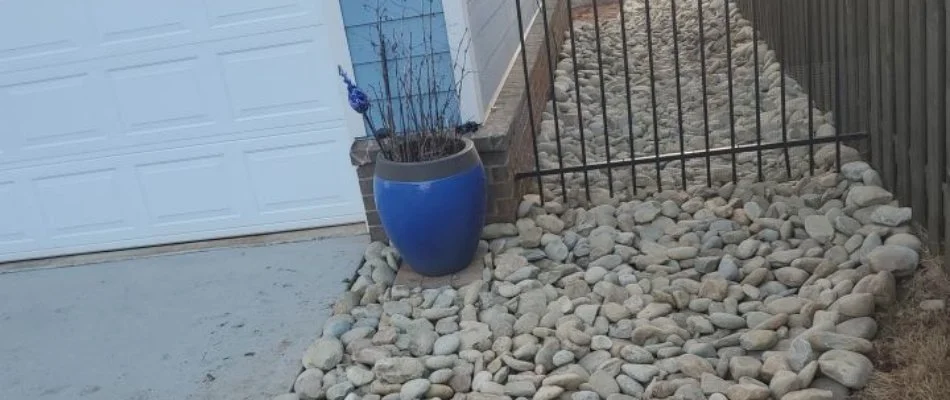 Dry creek bed alongside a house in Huntsville, AL.