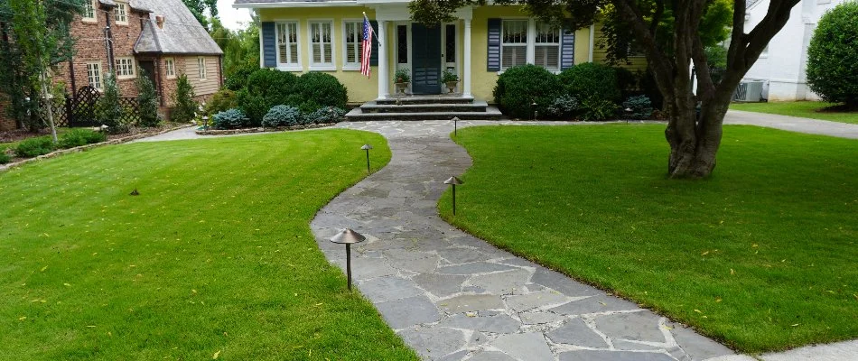 Front yard in Decherd, TN, with grass and a walkway.